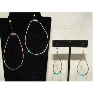 Vtg Native American Liquid Silver Bracelets & Earrings SET, Turquoise/Jade D20